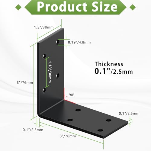 3x3 Inch Black L Shape Wall & Furniture Support Brackets - color: Black
