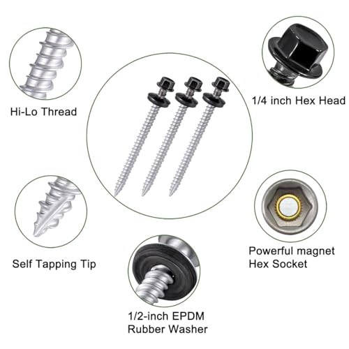 50 Pcs #10x2-1/2 Black Metal Roofing Screws for Metal Roofs, Wall Panels - size: #10x2-1/2"