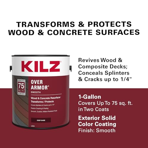 KILZ Over Armor Smooth Solid Coating Resurfacer, Rustic Cherry, 1 Gallon - color: Rustic Cherry, style: Smooth