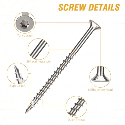 304 Stainless Steel Wood Screws, Flat Head T25 Torx Drive Deck Screws, #10x3 Inch for Wood, Decking and Fence, 1lb(70Pcs) - size: 10x3'', style: 1lb