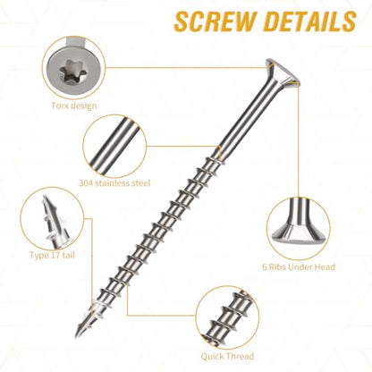 304 Stainless Steel Wood Screws, Flat Head T25 Torx Drive Deck Screws, #10x3 Inch for Wood, Decking and Fence, 1lb(70Pcs) - size: 10x3'', style: 1lb