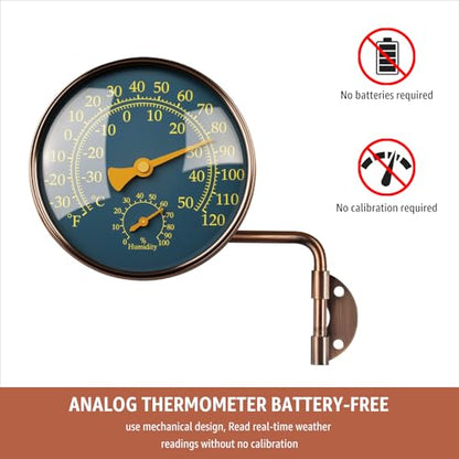 4" Outdoor Thermometer & Humidity Gauge, Brass Analog Dial
