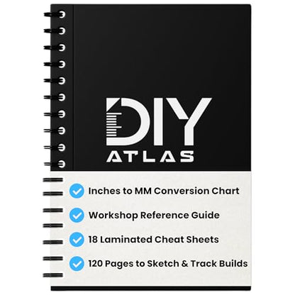 All-in-One DIY Project Notebook - Conversion Charts, Miter Angles, Bolt Sizes and Workshop Reference Guide - 120 Pages and 18 Laminated Reference Pages - Woodworking Planner