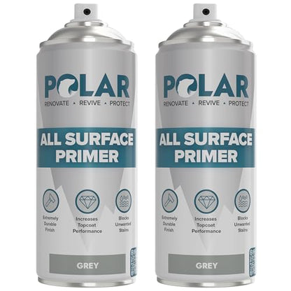 Polar All Surface Primer Matte Gray- 2 x 13.5 Fl Oz - Ideal for Wood, Metal, Plastic, Brick - Enhanced Adhesion & Quick Drying - color: Gray, size: 13.5 Fl Oz (Pack of 2)