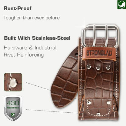 STRONGLAD Premium Embossed Top-Grain Leather, Carpenter Tool Belt - 21-Pocket Framing Tool Belt, Brown-Red Construction Gear with Stainless Steel Hardware