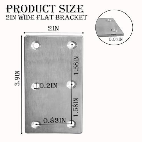 20Pcs Stainless Steel Flat Bracket Mending Plate4 x2 Bracket Joining Plate - size: 20Pack-4Inch