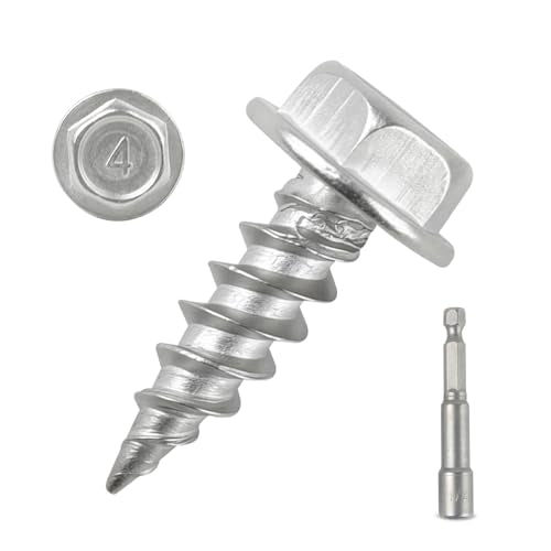 100 Pcs #8-1/2 Self-Tapping Gutter Screws, Stainless Steel Mill Finish Hex Washer Head Screws, Extra Sharp Tip with 1/4" Magnetic Hex Driver for Gutter - size: 8-1/2 (100pcs)