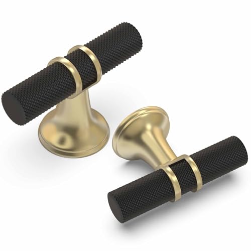 10 Pack Black and Gold Kitchen Cabinet Knobs - color: Black and Brushed Gold Knurled, size: Knobs