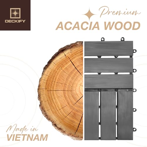 Acacia Interlocking Deck Tiles Outdoor Waterproof All Weather Gray Crossed