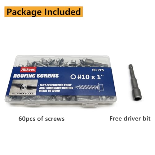 #10 x 1 Hex Head Sheet Metal Roof Screws, Rustpert Coating Metal to Wood siding Screws, 60 Pieces - size: #10x1''