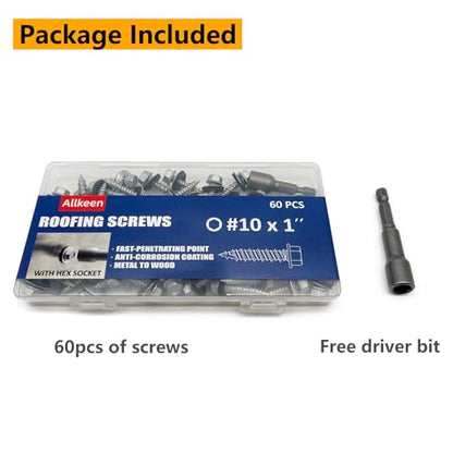 #10 x 1 Hex Head Sheet Metal Roof Screws, Rustpert Coating Metal to Wood siding Screws, 60 Pieces - size: #10x1''