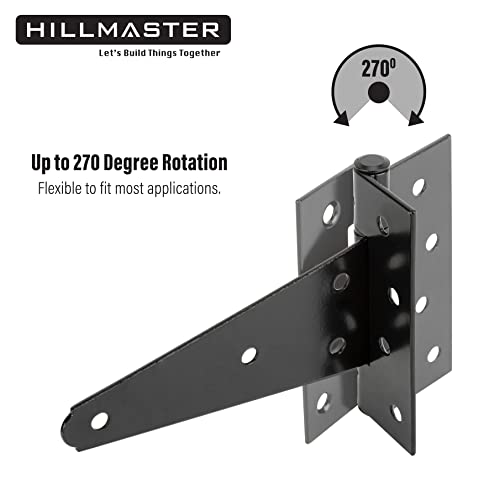 HILLMASTER 6 Inch T-Strap Heavy Duty Shed Door Hinges Gate Strap Hinges Black Tee Hinge Wrought Hardware for Wooden Fences,Yard,Barn Door,Rustproof (6 Pack) - size: 6in 6Pack