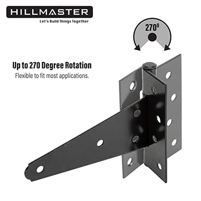 HILLMASTER 6 Inch T-Strap Heavy Duty Shed Door Hinges Gate Strap Hinges Black Tee Hinge Wrought Hardware for Wooden Fences,Yard,Barn Door,Rustproof (6 Pack) - size: 6in 6Pack