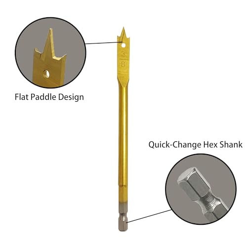 8PCS Spade Drill Bits Set, 1/4" Quick Change Hex Shank, Titanium Coating, Hole Cutter, Paddle Flat Bits for Woodworking, 1/4"-1-1/2‘’ (8pcs) - size: 8pcs