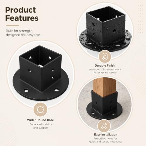 4 Pcs 2x2 in Square Post Floor Mount Brackets, Black Metal for Deck Railing