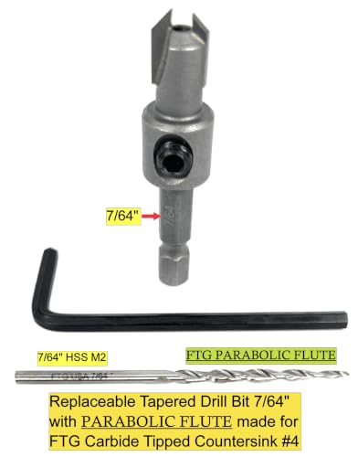 FTG USA 3 Pk #4 (7/64") HSS M2 Tapered Replacement Bits for TCT Countersink - size: #4 (7/64"), style: Parabolic Flute 3-Pack