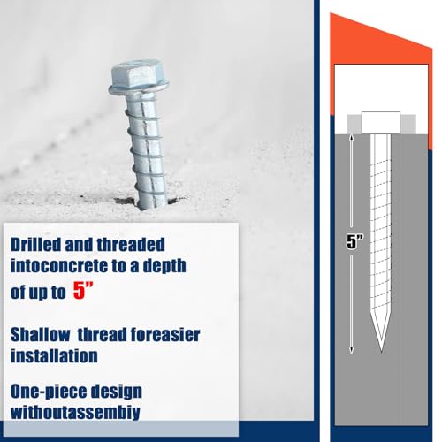 Tandefio 40 Pack 5/8 x 5 Concrete Anchors and Screw Kits Galvanized - size: 5/8" X 5"