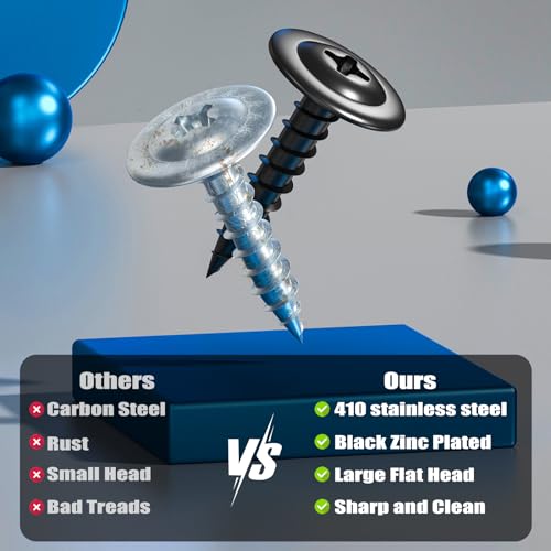 VGBUY 220Pcs #8 x 1/2 Inch Wood Screws Phillips Modified Truss Head Stainless Steel 410 Quick Metal Self Tapping Screws,Black Zinc Plated - color: Black, size: #8 x 1/2 inch