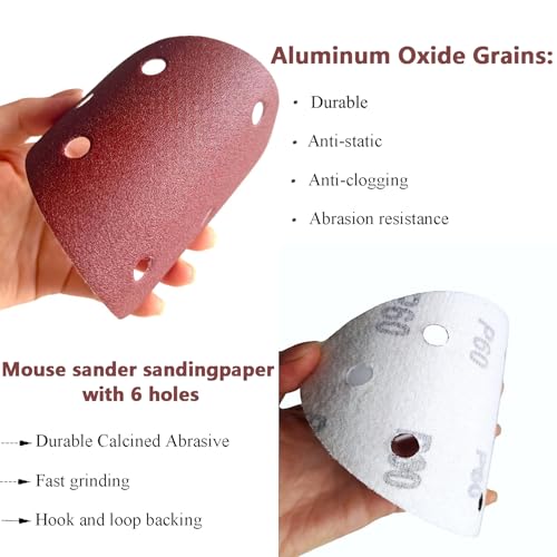 100 PCS Mouse Detail Sander Sandpaper 6 Holes, 80 Grit Hook and Loop Detail Sandpaper Aluminum 0xide Mouse Sanding Pads Triangular Sanding Sheets for Detail Mouse Sander - size: 6 Holes-80 Grit