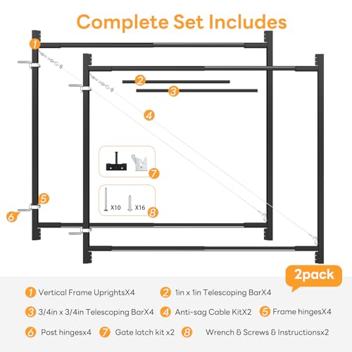 DIYHD Adjustable Anti-Sag Gate Frame Kit for 2x4 Lumber, 2 Pack - color: 2 pack, size: 60"~96" Wide, 5'~6' High