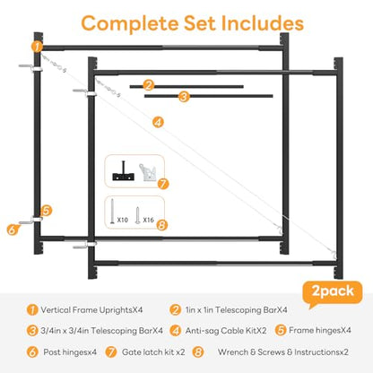 DIYHD Adjustable Anti-Sag Gate Frame Kit for 2x4 Lumber, 2 Pack - color: 2 pack, size: 33"~62" Wide, 5'~6' High