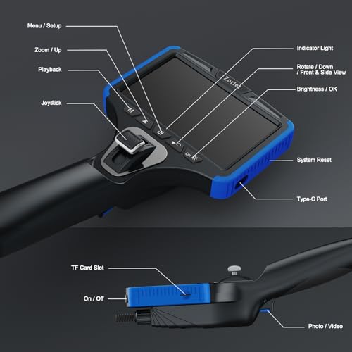 Two-Way Articulating Borescope Camera with Light, Industrial Endoscope Inspection Camera with 0.25 in Slim Articulated Probe, Waterproof Snake Scope for Mechanics & Engine Inspection - 5FT - color: blue