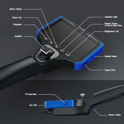Two-Way Articulating Borescope Camera with Light, Industrial Endoscope Inspection Camera with 0.25 in Slim Articulated Probe, Waterproof Snake Scope for Mechanics & Engine Inspection - 5FT - color: blue