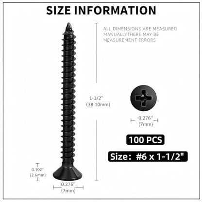 #6 x1-1/2 [100 Pack] Flat Head Phillips Drive Self Tapping Screws, Sheet Metal Screws, Black Oxide, 304 Stainless Steel (18-8), Corrosion Resistant Screw for Wood, Sheet Metal and More - size: #6 x1-1/2