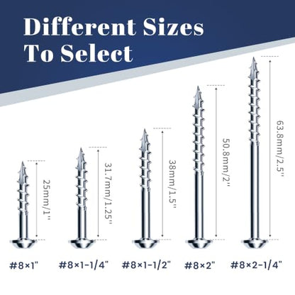 Mellewell #8 x 1-1/4" Zinc Coated Pocket Hole Screws, Square Drive Self Tapping Wood Screws, Coarse Thread Anti-Rust Coated Wood Screw, 65MM 150MM Drive Bits Included, Carbon Steel, 300 PCS - color: Silver, size: #8 x 1-1/4"