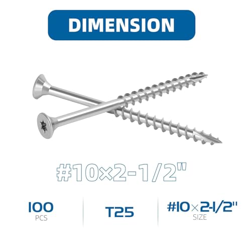 WELLOCKS #10 x 2-1/2 in 304 Stainless Deck Screws, 100 PCS - size: #10×2-1/2"