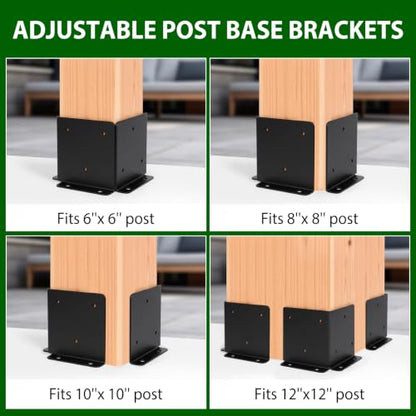 6x6 Post Support Bracket 4 Set, Heavy Duty Reinforced Aluminum Adjustable Post Anchor Base for 6x6,8x8 Post for Deck Fence Pergola Mailbox Railing Base Brackets