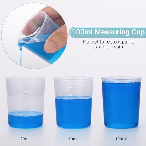 Gartful 90PCS Epoxy Mixing Cups Kit, 40PCS 100ml Disposable Graduated Cups Transparent Scale Cups with 50 Pack Wooden Stirring Sticks for Paint Mixing, Jewelry Making, Liquid Measuring - color: Clear cups+wooden stick, size: 100ml