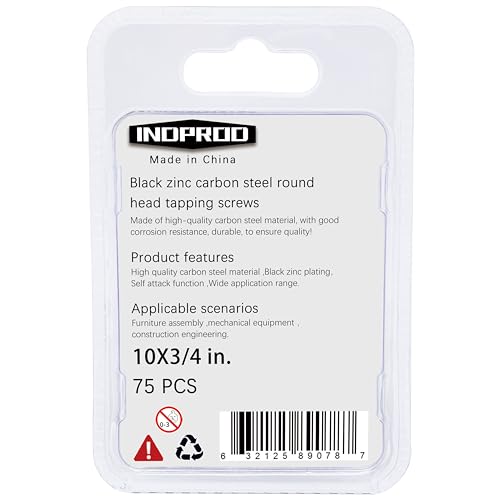 #10 x 3/4" Black Wood Screw, Phillips Pan Round Head, Black Zinc Plated Carbon Steel, M5 x 20mm Self Tapping Full Thread Screws, 75 Pieces - size: #10X3/4" (M5x20mm)