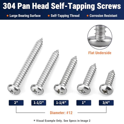 #6 x 3/4" (100 Pack) Stainless Steel Phillips Pan Head Wood Screws, Stainless Steel 304 (18-8), Pan Head Sheet Metal Screws Self Tapping for Wood - size: #6 x 3/4"