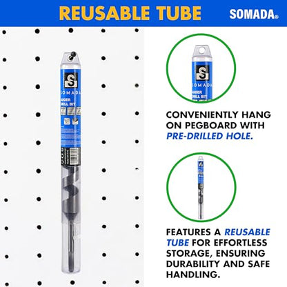 SOMADA 3/4" x 10" Auger Drill Bit for Wood, Ship Auger Hex Shank - size: 3/4"x10" Silver
