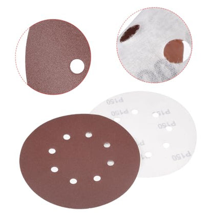 uxcell 10Pcs 7 Inch 8 Hole Hook and Loop Sanding Disc 150 Grit Flocking Sandpaper Random Orbital Sander Paper - size: 150 Grit