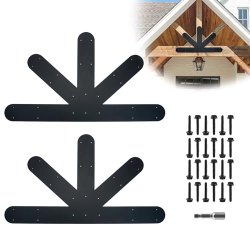 Gable Plate,Black Powder-Coated Truss Connector Bracket,12:12 Pitch,4 mm / 0.16" Steel Truss Nail Plates for Wooden Beam Fixed,Decorative Gable Plate with Bolts Support Shed Build(2 Pack)…