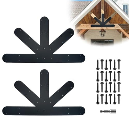 Gable Plate,Black Powder-Coated Truss Connector Bracket,12:12 Pitch,4 mm / 0.16" Steel Truss Nail Plates for Wooden Beam Fixed,Decorative Gable Plate with Bolts Support Shed Build(2 Pack)…