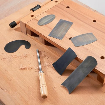Cabinet Scraper Burnisher with 6 Piece Multi-Shaped Scraper Set 1 Oval 2 Double Convex/concave 1 Rectangle 1 Curved and 1 Gooseneck Scraper (Blue Spring Steel)
