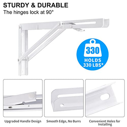 YUMORE Folding Shelf Brackets, 16 Inch Heavy Duty L Bracket, White, 2 Pack - color: White, size: 16 Inch