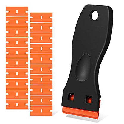 Plastic Razor Blade Scraper, Scraper Tool with 20 PCS Plastic Razor Blades for Removing Labels Adhesive Decals Sticker from Windows Glass (Black) - color: Black-1pcs