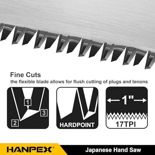 Hanpex 6-Inch Japanese Hand Saw, SK5 Pull Saw With Flexible Blade for Flush Cut Woodworking, DIY and Small Projects