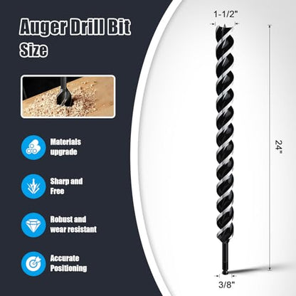 1-1/2" x 24" Auger Drill Bit for Wood,Hex Shank Tri Flute Drill Bit - size: 1-1/2"x24"