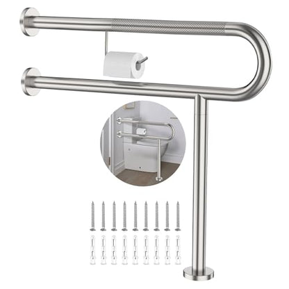ZUEXT 31.5x28 Inch Brushed Nickel Knurled Toilet Grab Bar with Paper Holder - color: Brushed Nickel, size: 31.5 Inch