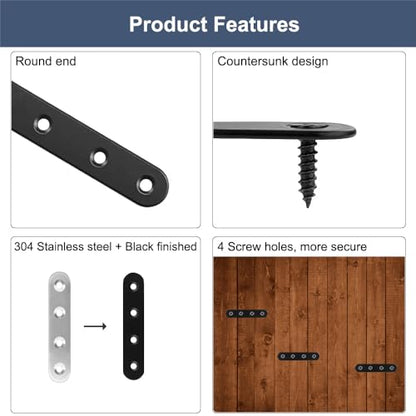 8Pcs Black Stainless Steel Flat Brace Mending Plates, 3 Inch Sturdy Wood Furniture Repair Brackets with Screws - size: 8 Pack