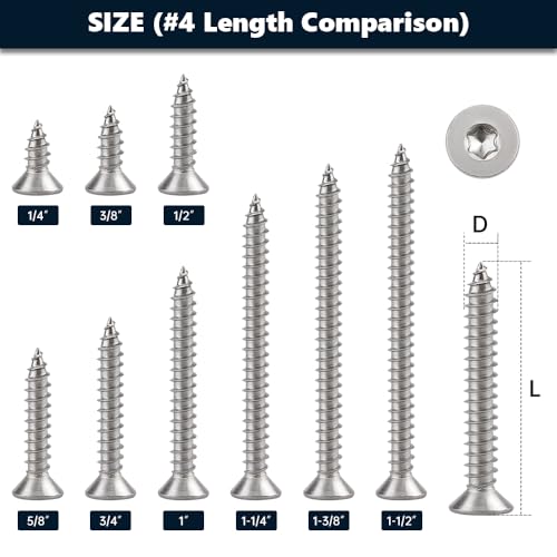 100 Pcs #4 x 1 Torx Flat Head Sheet Metal Screws with Bit, 304 Stainless Steel 18-8, 6-Lobe Star Drive Self Tapping Screws for Hinges & 3D Printing - size: #4 x 1"