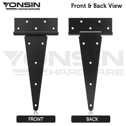 Heavy Duty T-Strap Shed Door Hinges, 12", Black, 2mm Thick - size: 12 Inch