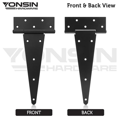 Heavy Duty T-Strap Shed Door Hinges, 12", Black, 2mm Thick - size: 12 Inch