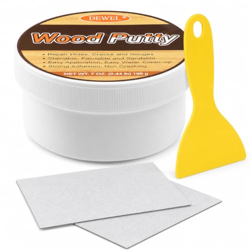 DEWEL White Wood Filler Putty, 7 oz Repair Kit with Scraper & Sandpaper