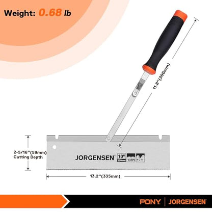 JORGENSEN 10" Dovetail Reversible Saw, Professional Cutting Jamb Saw, 13TPI Double Ground Teeth Flush Cut Saw Spring Loaded Design Cranked Soft Handle, Shorten Door Frame, Tile Installation and Prep